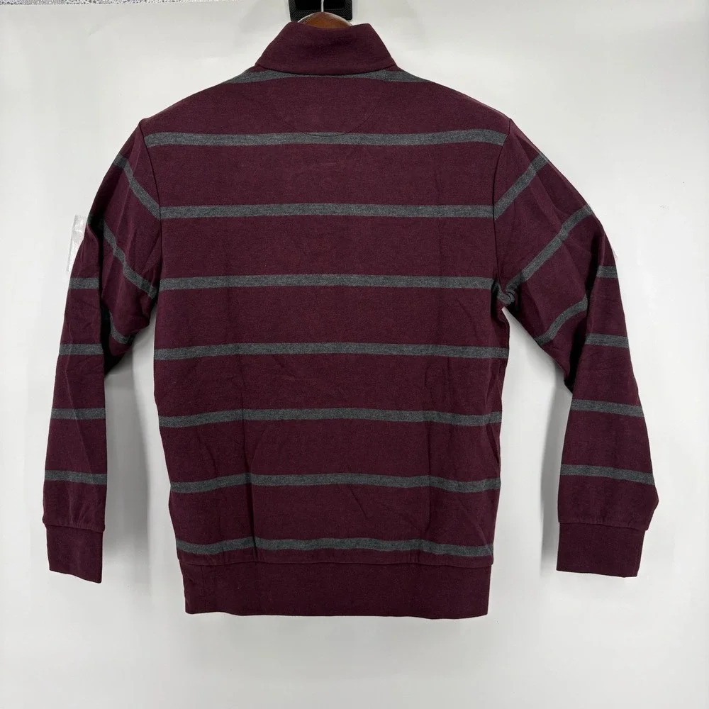 Polo Ralph Lauren Mens 1/4 Zip Sweater Long Sleeve Maroon Red Gray Striped SZ Sm